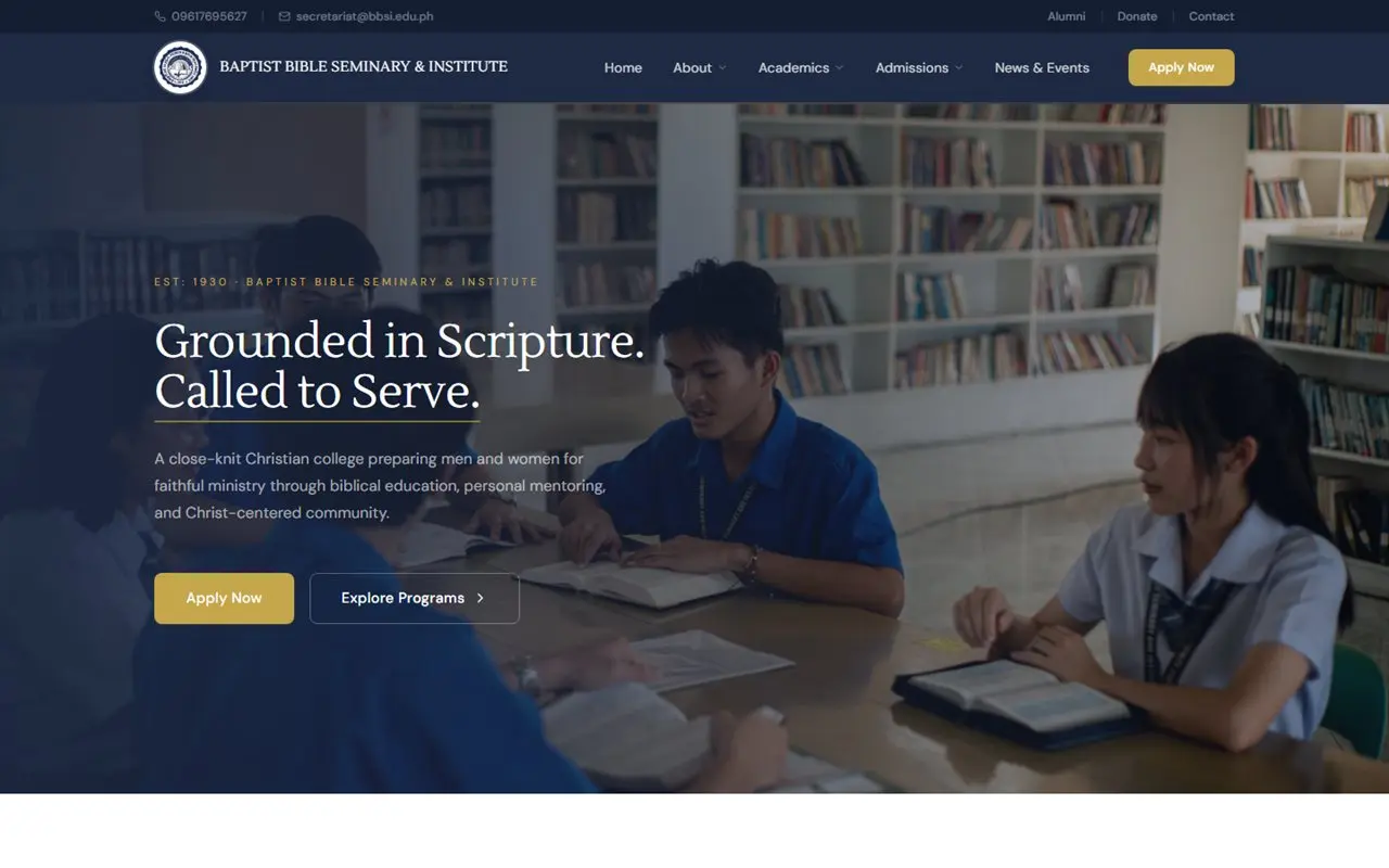 Homepage of the Baptist Bible Seminary and Institute website