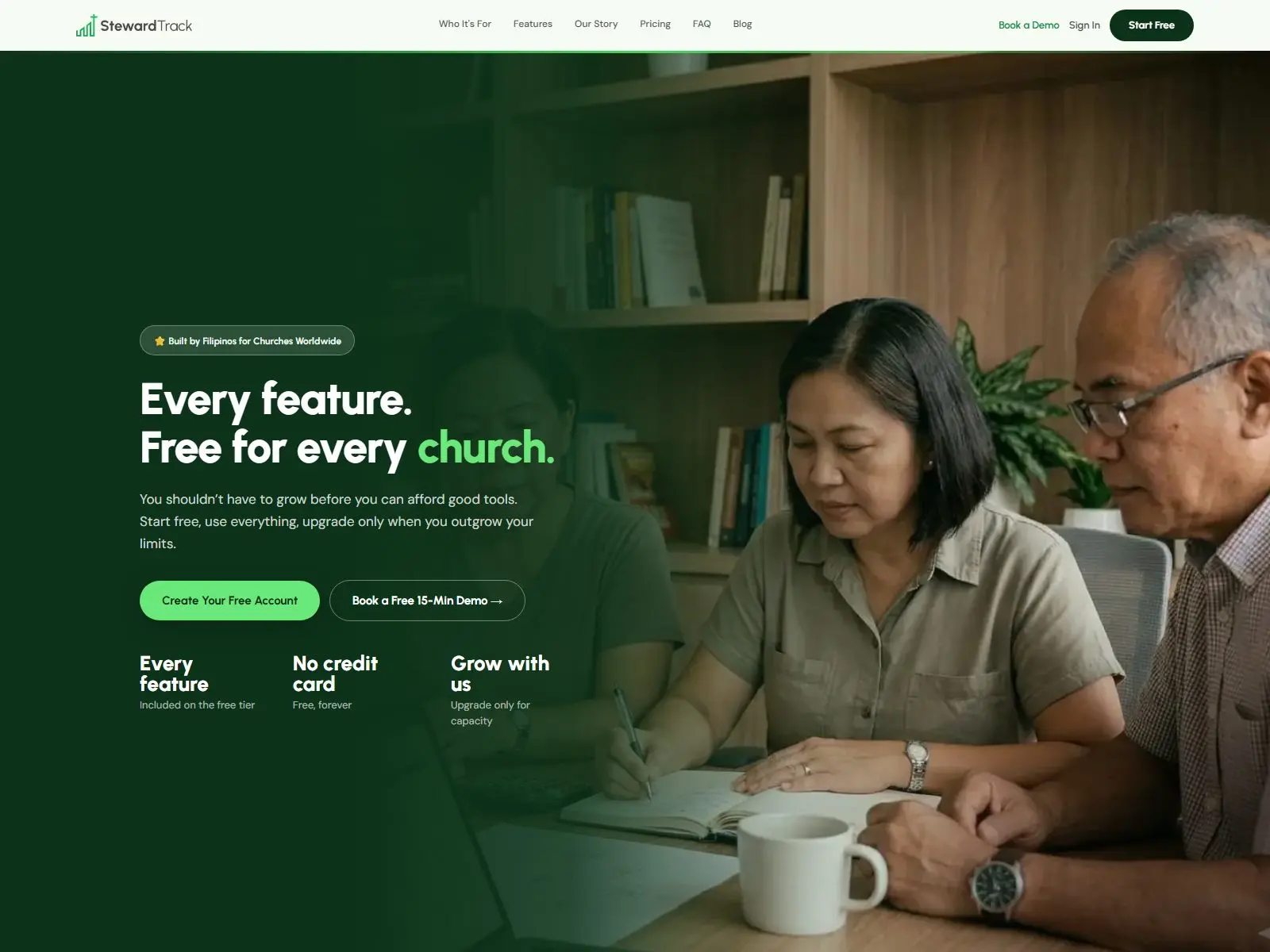 Homepage of StewardTrack, a church management platform